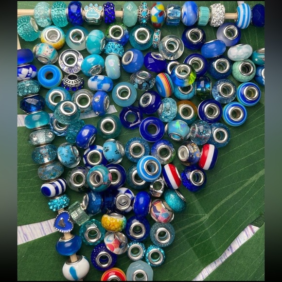 30 pc Lg Hole Pandora Style Blue Beads Bracelet Charms bundle diy jewelry making - Picture 9 of 16